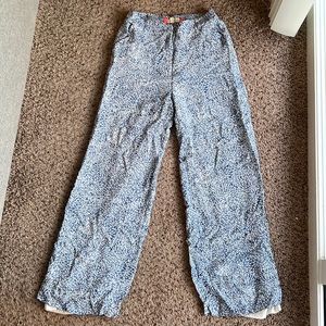 Blue and white paisley print flared pant